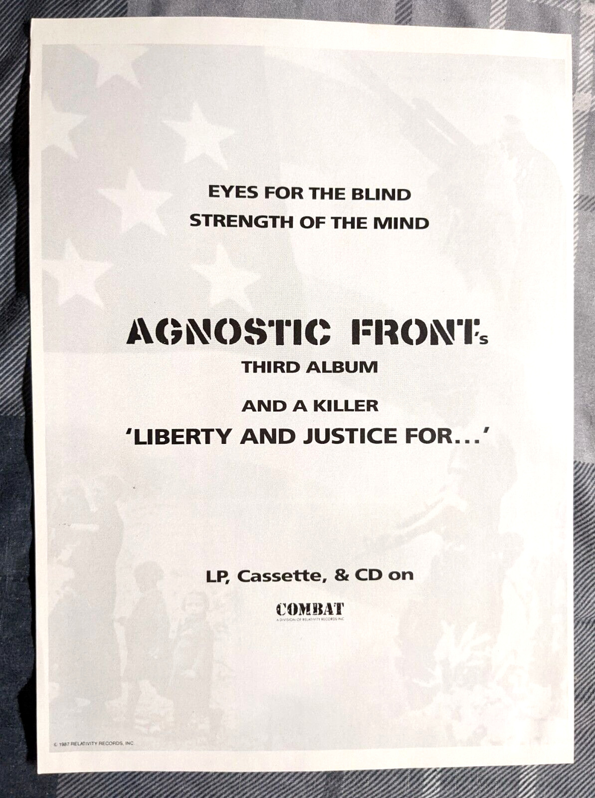 Agnostic Front / 1987 Liberty And Justice For.. Lp / Album Magazine Print Ad