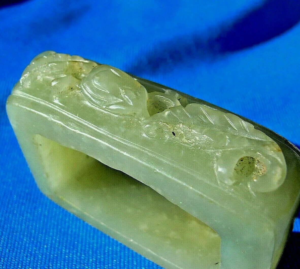 Rare Exotic Deco Antique Old Green Gray Color Jade Sword Slide Guard Fitting