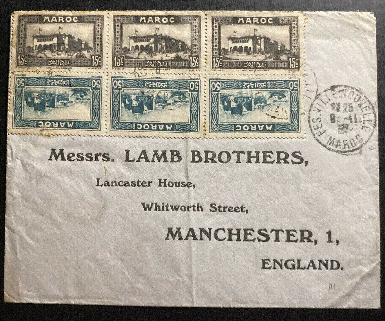 1937 Fes Morocco Commercial Cover To Manchester England