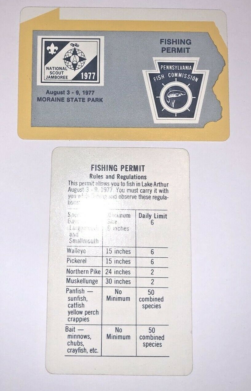 Unused Fishing Permit Card 1977 National Boy Scout Jamboree Mint