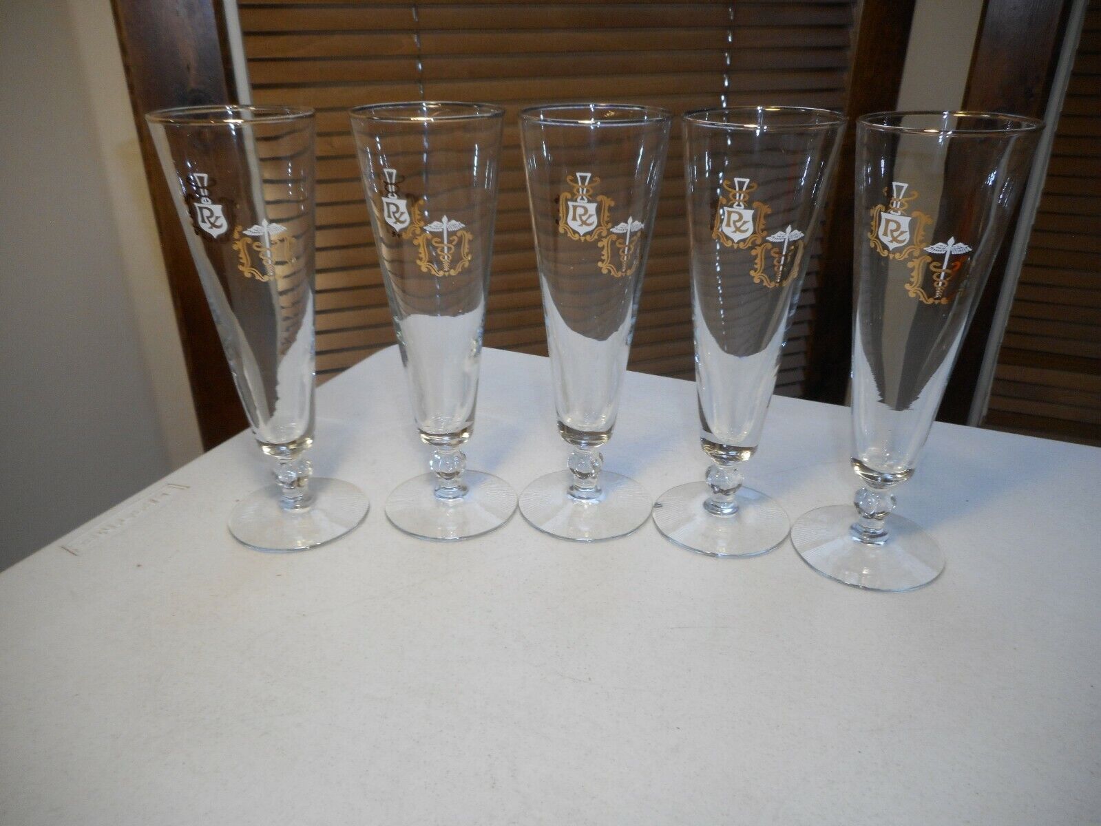 5 Vintage RX Pilsner Pharmaceutical Drinking Beer Wine Glass Apothecary NOS