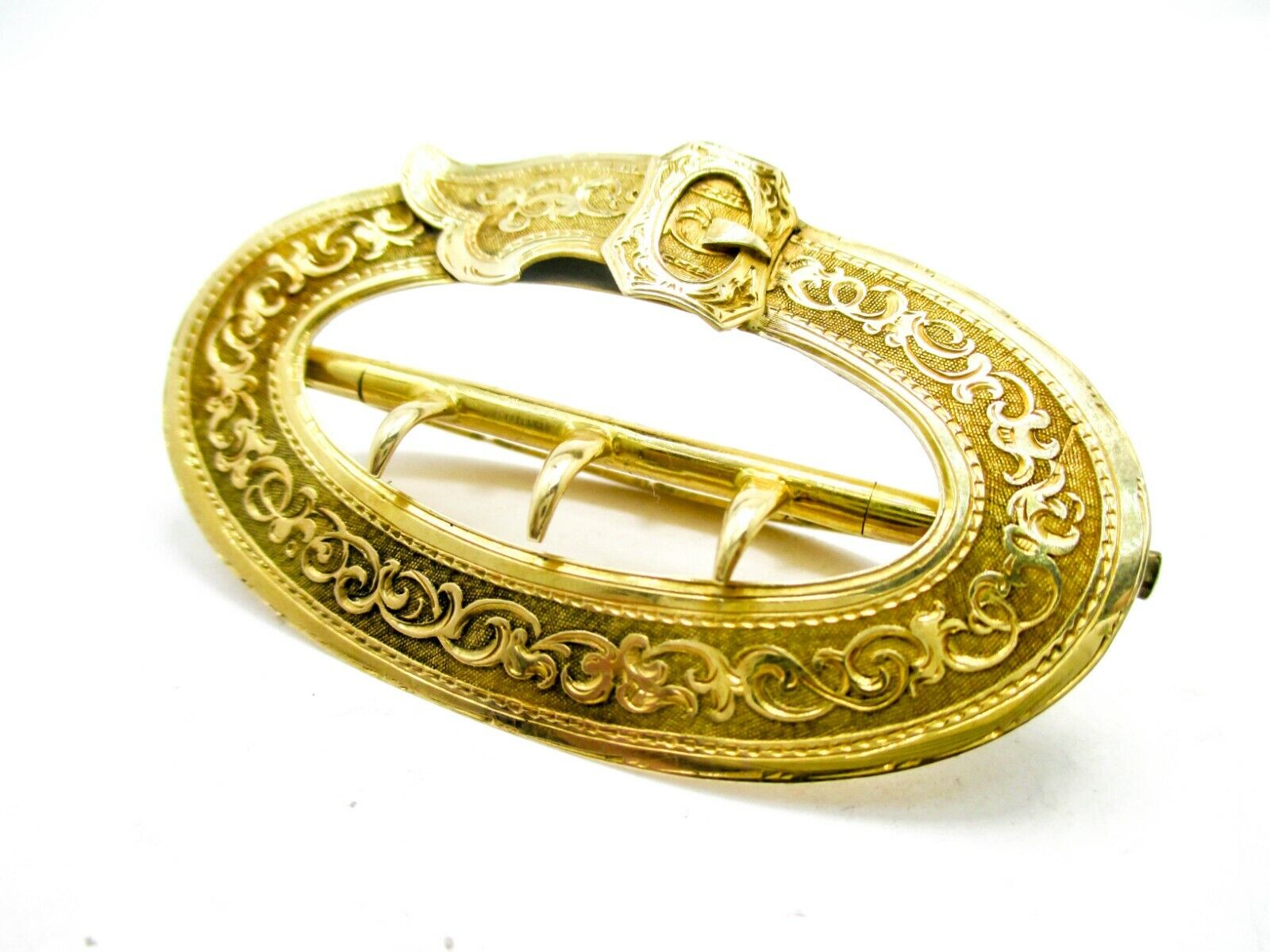 14k Yellow Gold Victorian Garter Belt Sash Buckle Museum Quality Hand Chased