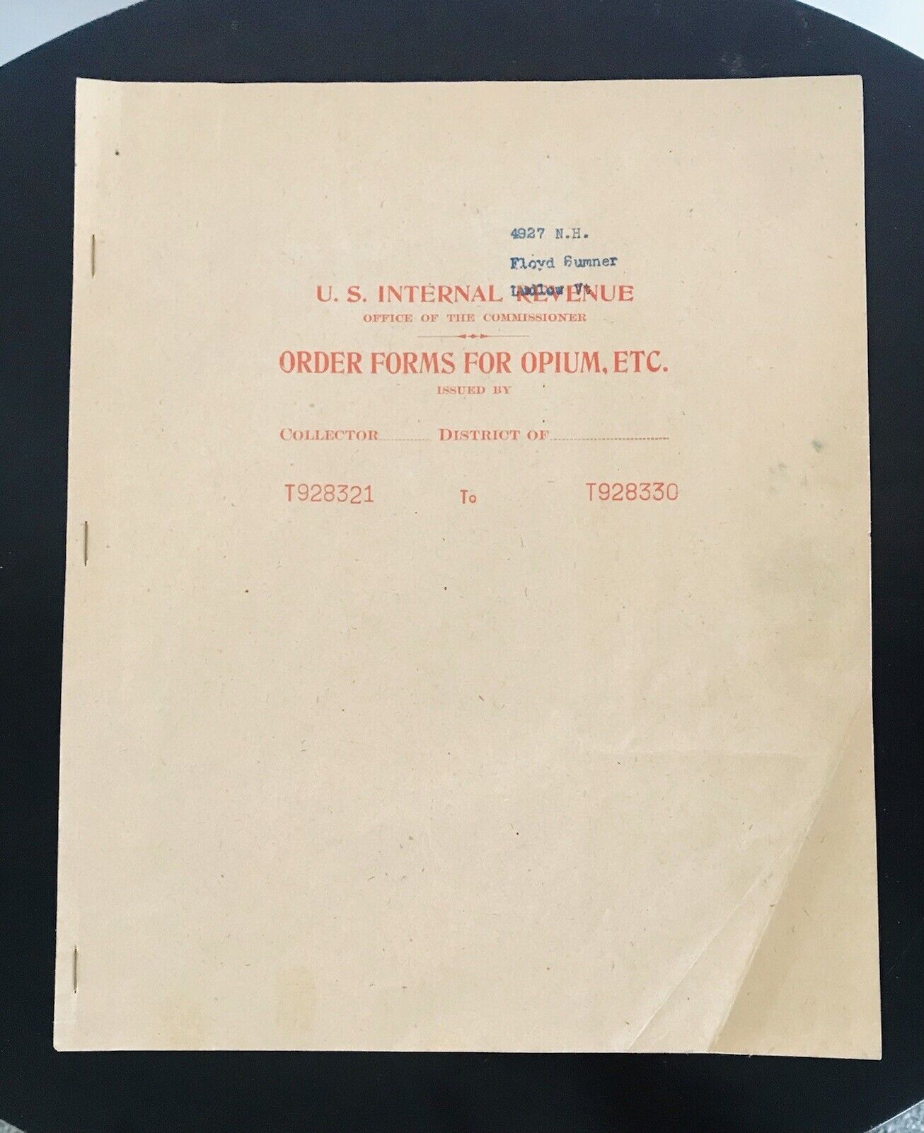 Antique 1919  Book Of 12 Irs Pharmacy Pharmecutical Opiate Morphine Order Forms