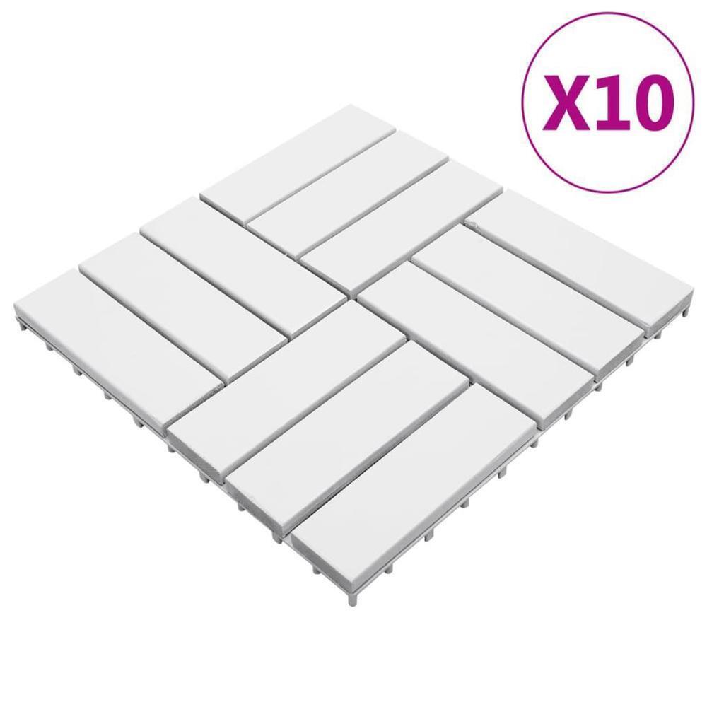High Quality Decking Tiles 10 Pcs White 11.8"x11.8" Solid Acacia Wood