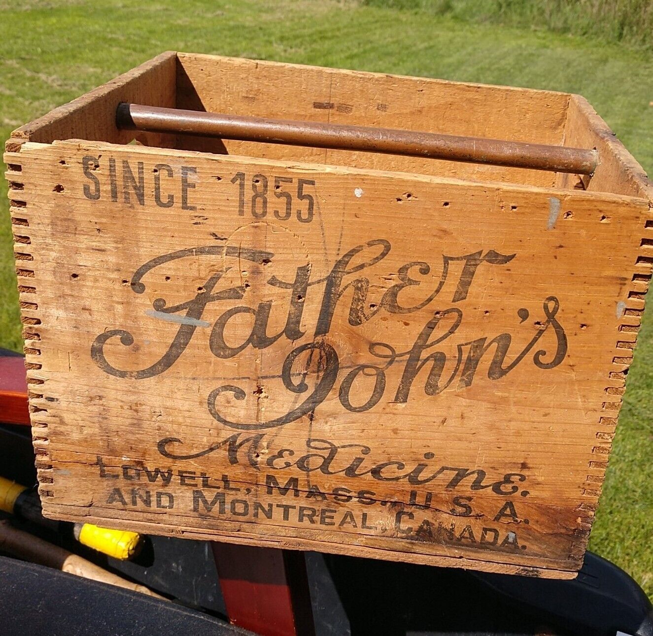 Vtg Antique Father John's Medicine Salesman Wooden Box Lowell Ma Montreal 1800s
