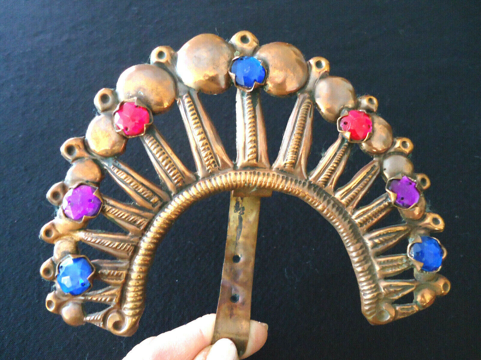 Stunning Antique Solid Copper Peru Headdress-gorgeous With 7 Stones-