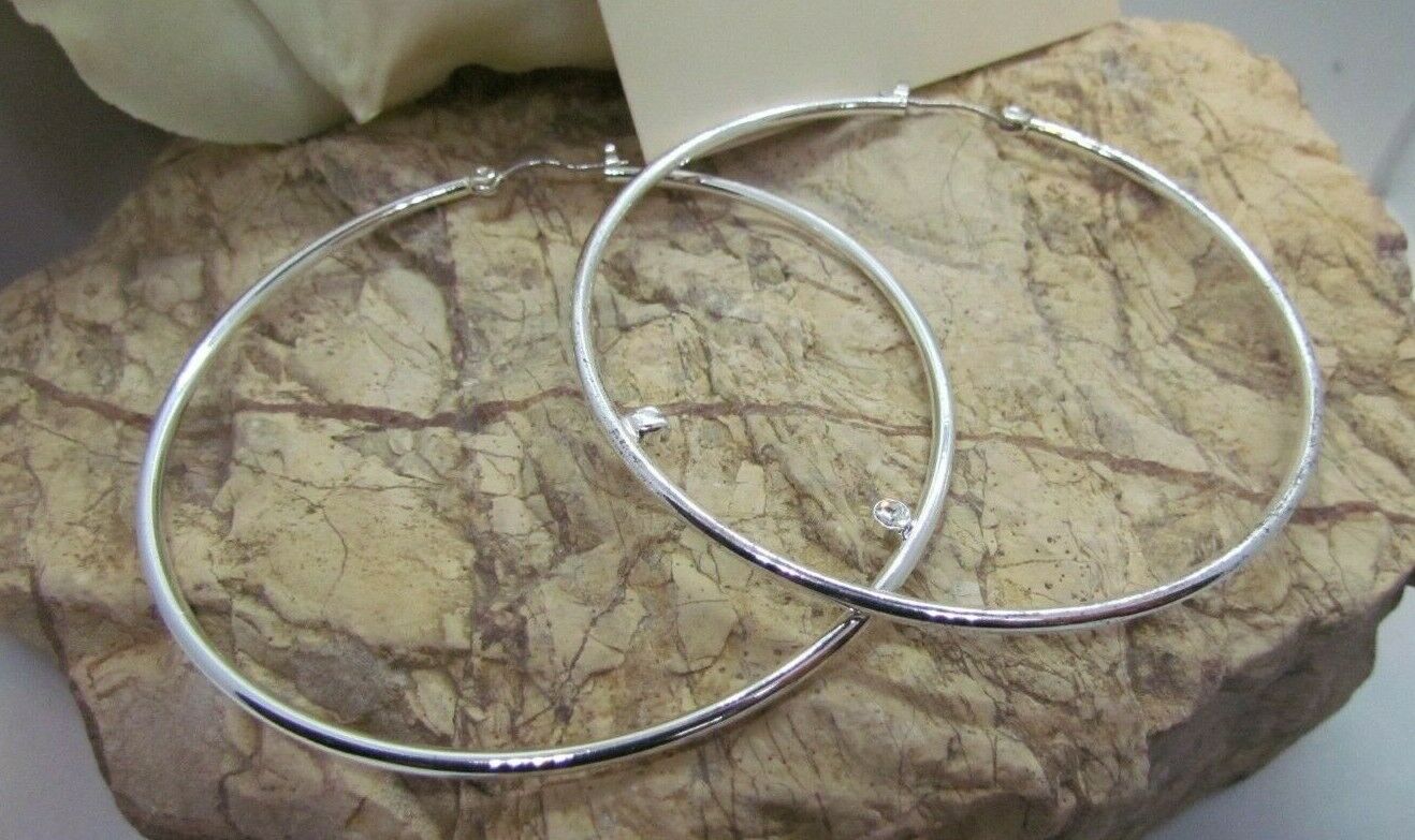 JLO Vintage Silver Large Hoops Crystal Accent Hook Pierced Earrings 3