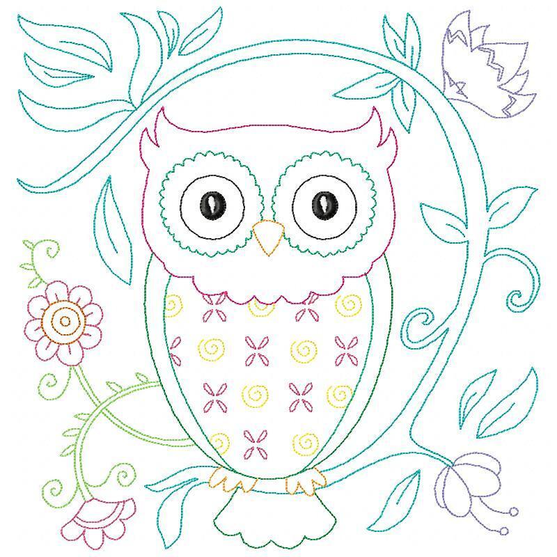Owls & Flowers Blocks 12 Machine Embroidery Designs  Quilt Block  CD in 8 sizes