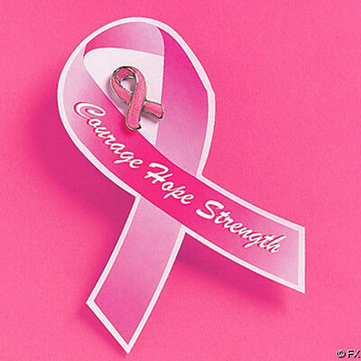 12 Pink Breast Cancer Awareness Metal Glitter Pins