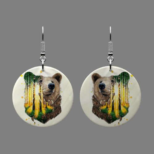 Natural Mother Of Pearl Shell Bear Earrings Round Drop Gift J1707 0238
