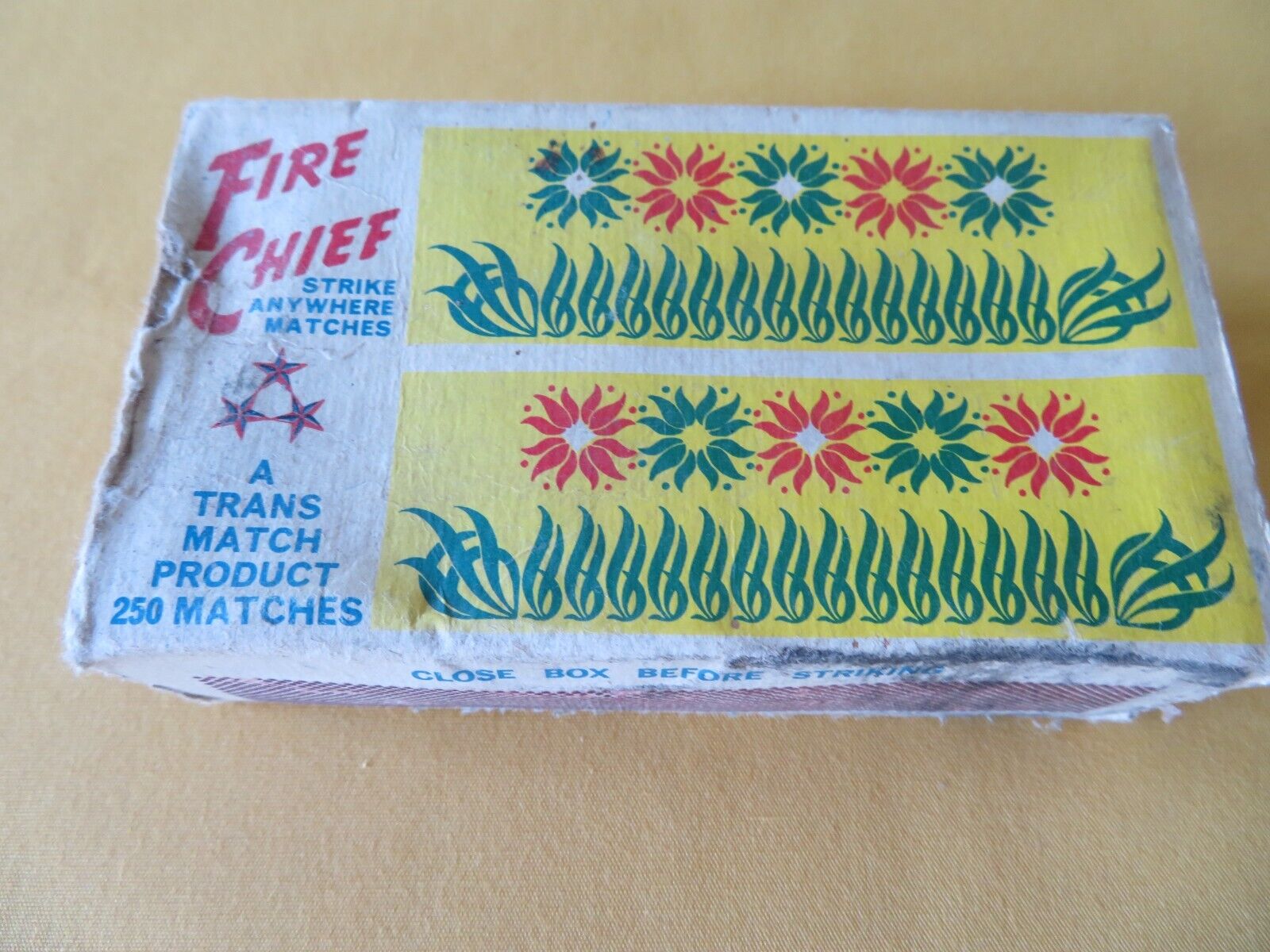 Fire Chief Match Box W/ Over 200 Wooden Matches-trans/match Inc. Kenner,la - Usa