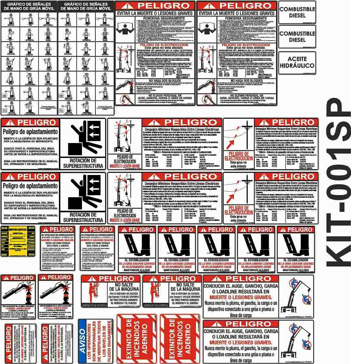 Spanish Boom Truck Safety Stickers Kit Spanish Crane Safety Label Kit