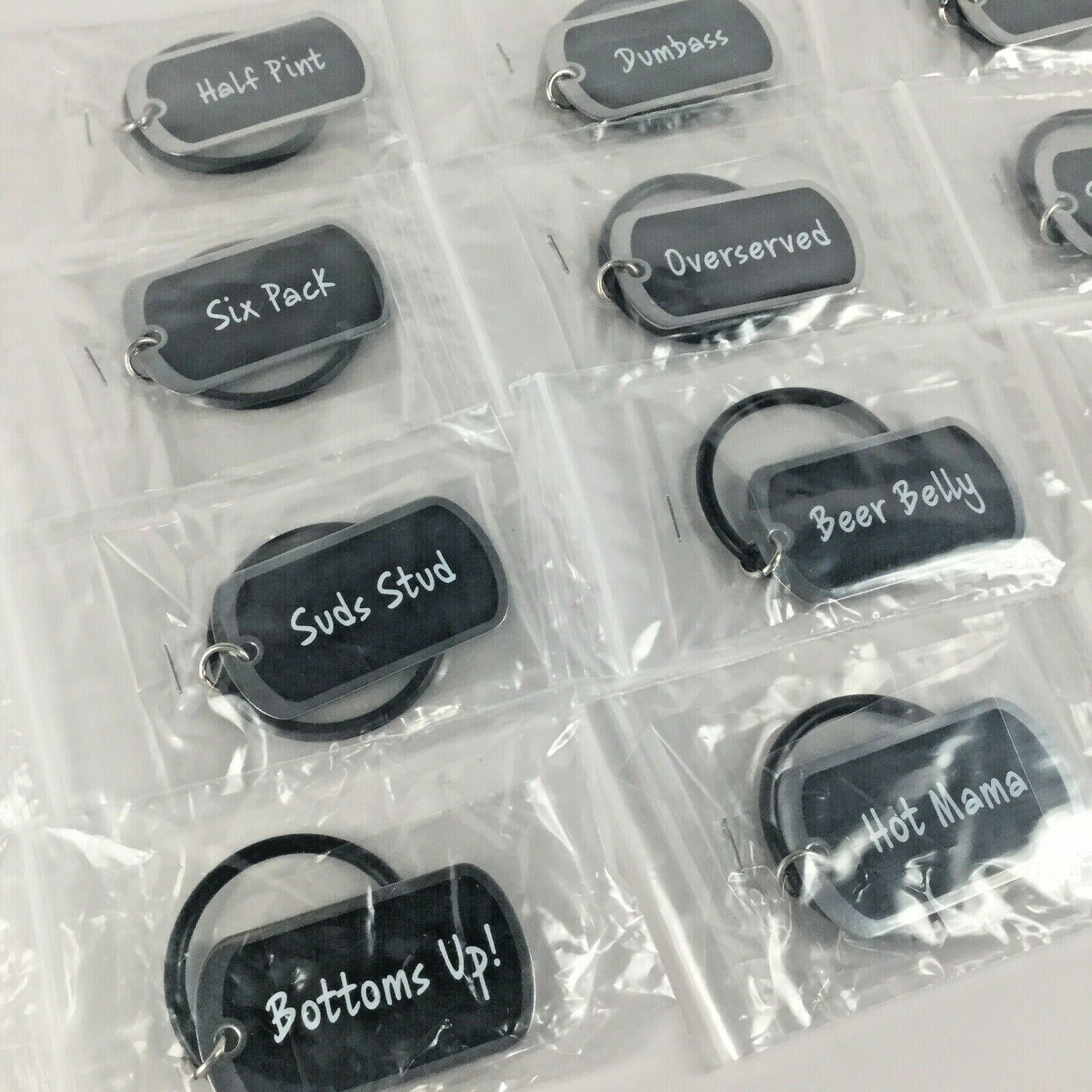 Wholesale Lot Of 12 Funny Sayings Dog Tag With Black Ring Pendants