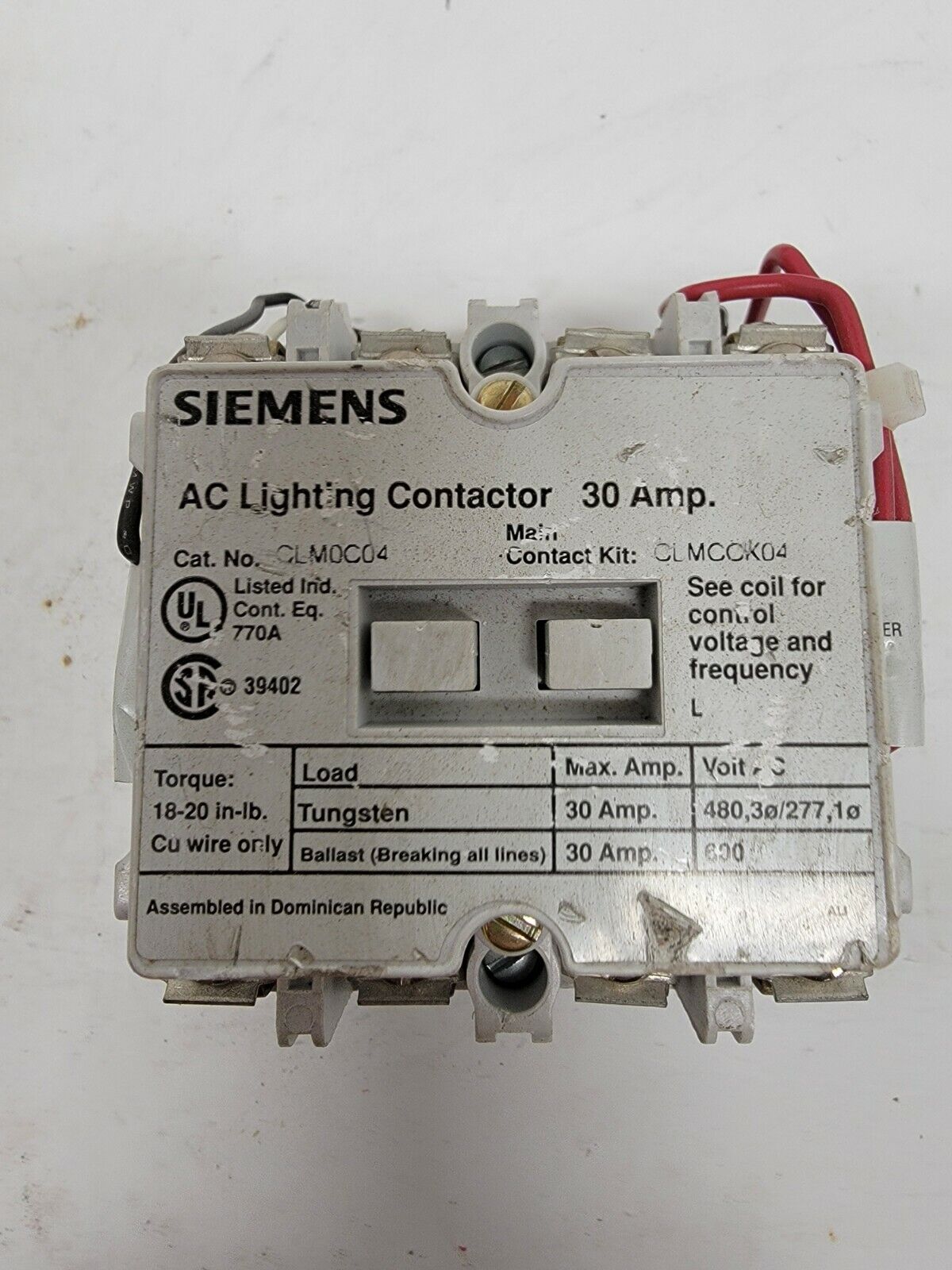 Siemens Clm0c04 30 Amp Ac Lighting Contactor Clmcck04