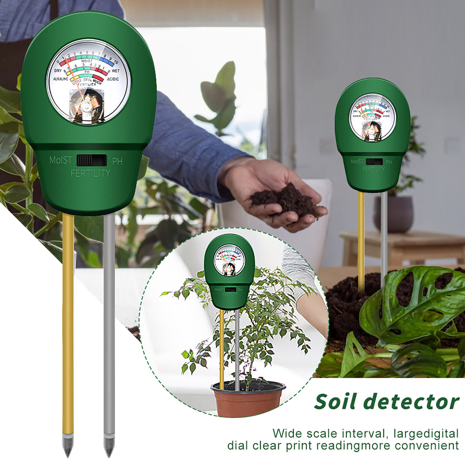 Three Functions Soil PH Tester Soil Nutrients PH Meter For Gardening Start Light