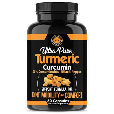 Ultra Pure Turmeric 95% Curcumin Anti Inflammatory W. Black Pepper Pills - 60 Ct