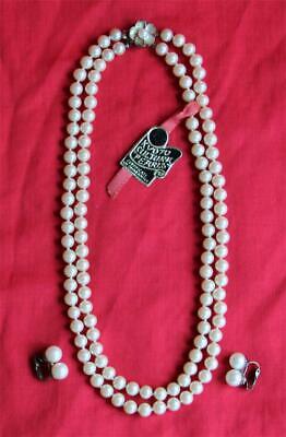 Double Strand Kyoto Cultura Pearls + Earrings - Original Package & Tag Vintage