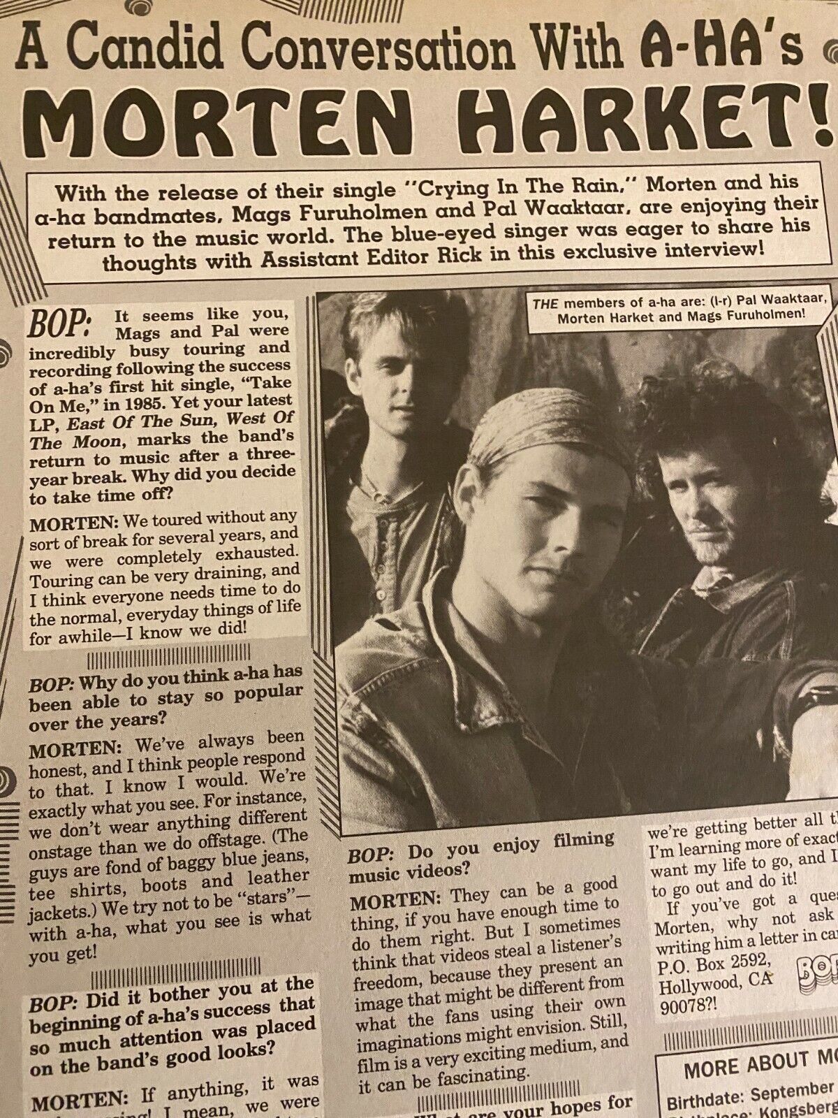 a-Ha, Full Page Vintage Clipping, aha
