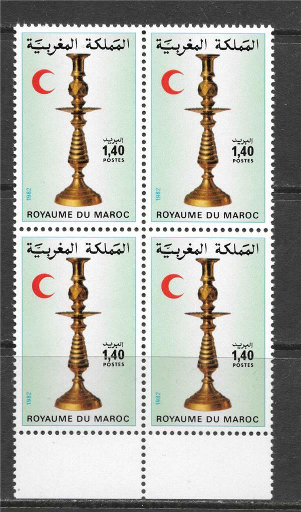 MOROCCO 1982 COPPER CANDLESICK, RED CRESCENT BLOCK OF 4 SC # 534 MNH