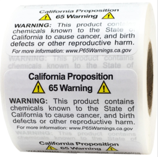 California Proposition Prop 65 Warning Labels 1x2 Inch Square 500 Stickers