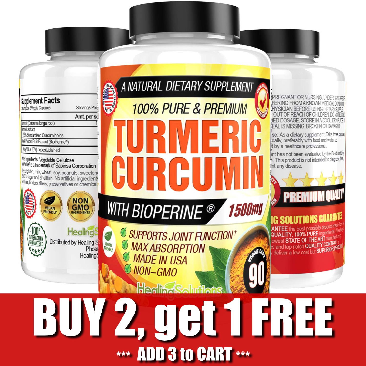 Turmeric Curcumin 1500 Mg Ultra High Absorption Extra Strength Vegan Capsules 90