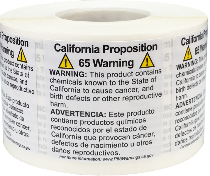 California Proposition Prop 65 Warning Labels 1.5 Inch Square 500