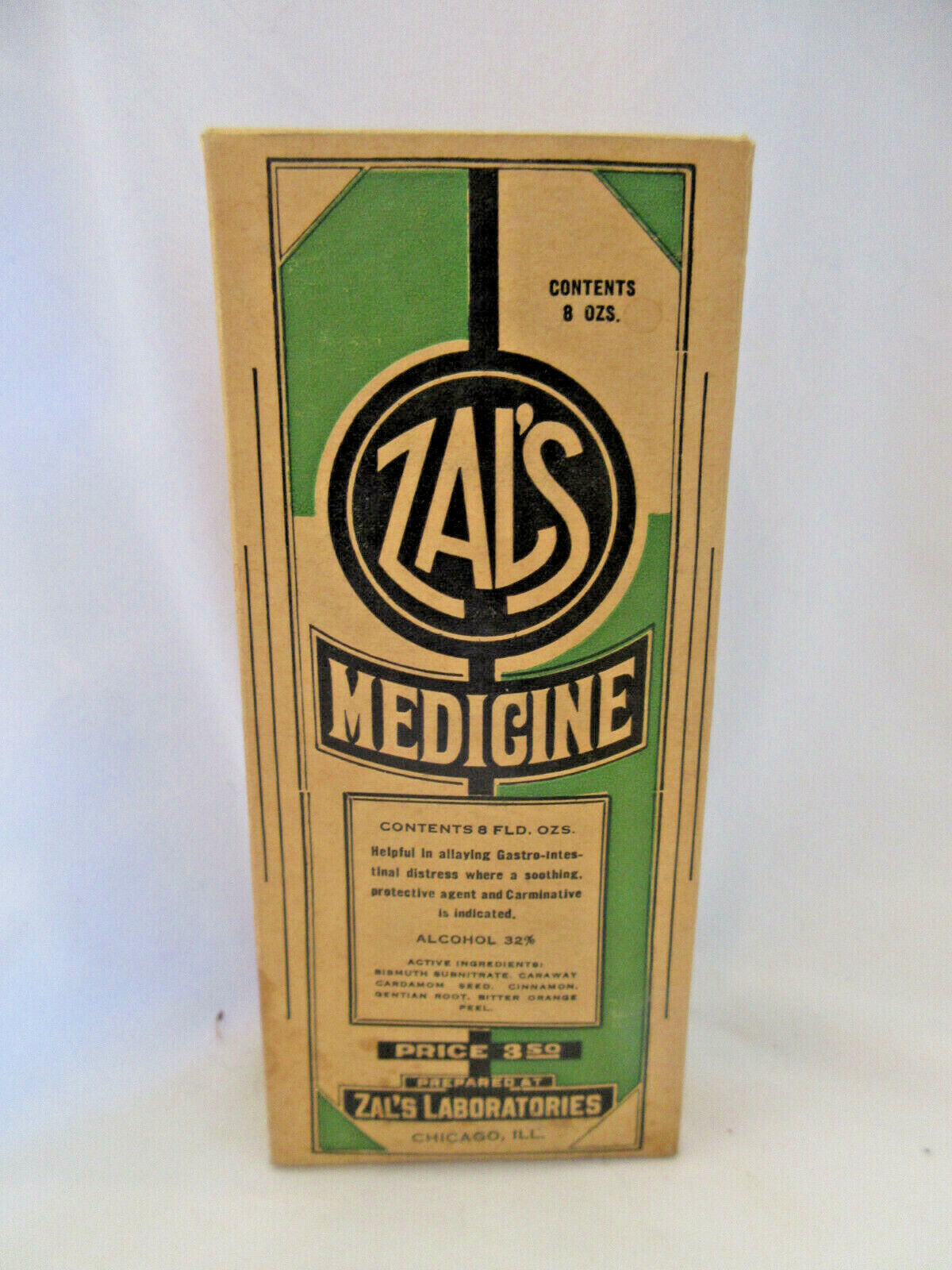 Rare Apothecary Antique Vintage Zal's Medicine with Original Box Chicago 8 Fl Oz