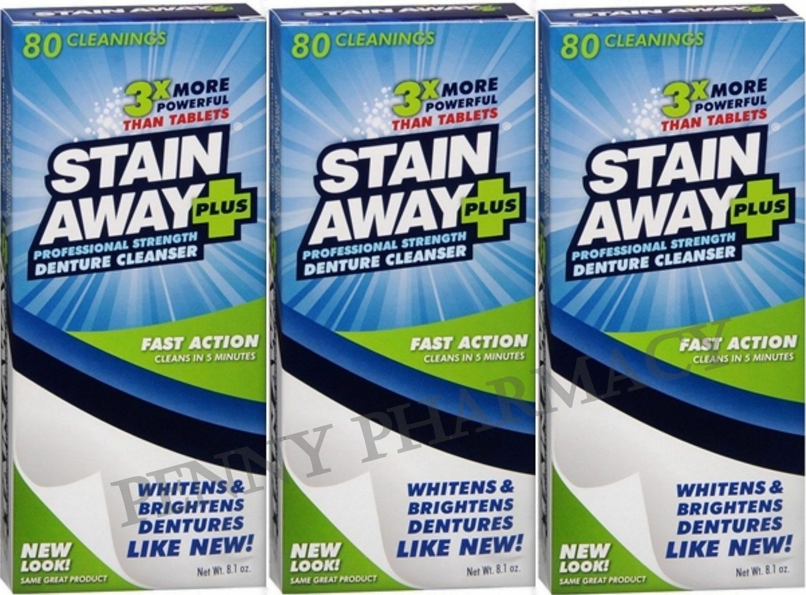 Stain Away Plus Denture Cleanser 8.4oz Each ( 3 Pack ) Priority Ship