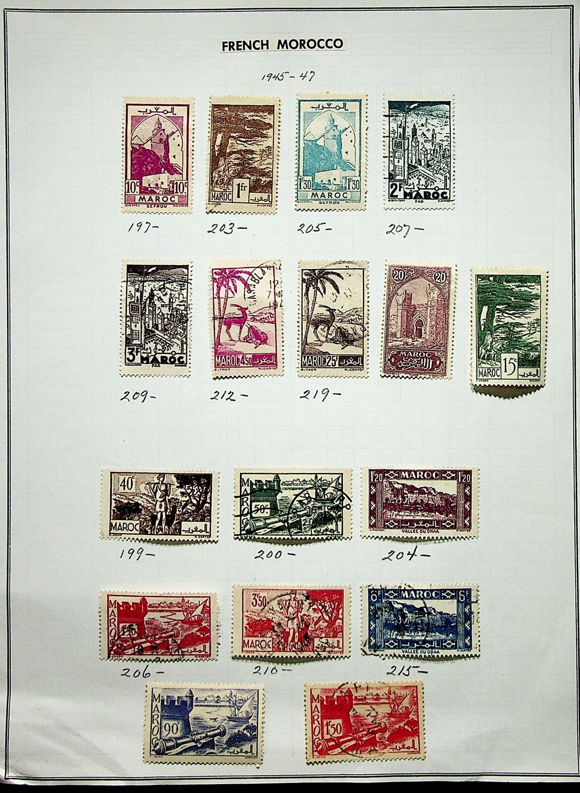 FRENCH MOROCCO 1945-47 ANIMALS ARCHITECTURE SET OF 17 USED + MINT STAMPS