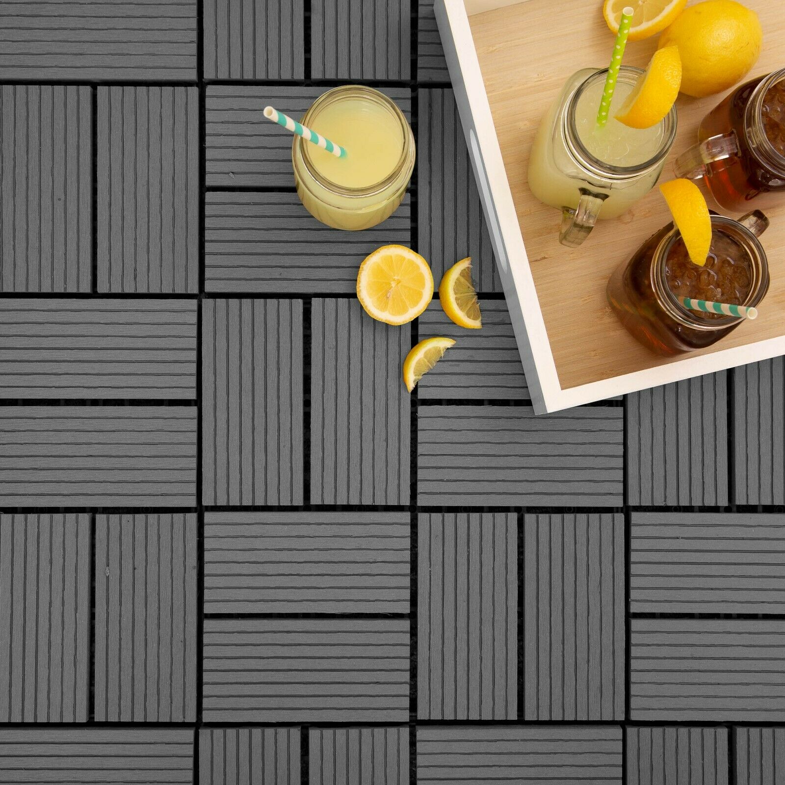 Flooringinc Helios Deck Tiles | Outdoor Patio Flooring | 8 Slat | 12"x12"