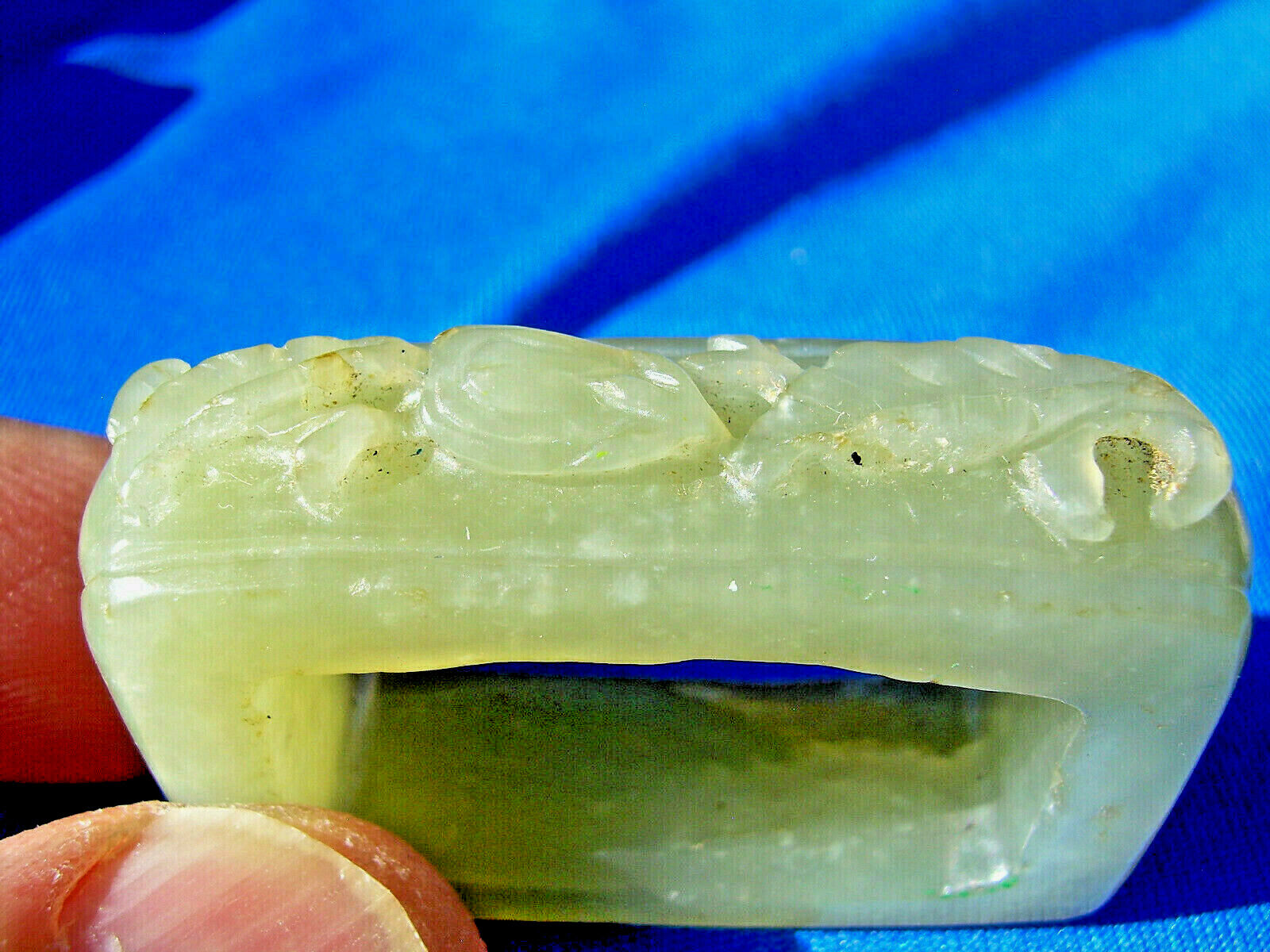 Rare Exotic Deco Antique Old Green Gray Color Jade Sword Slide Guard Fitting