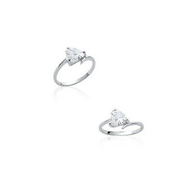 Superb Solitaire Ring Heart Zircon Silver New T 54