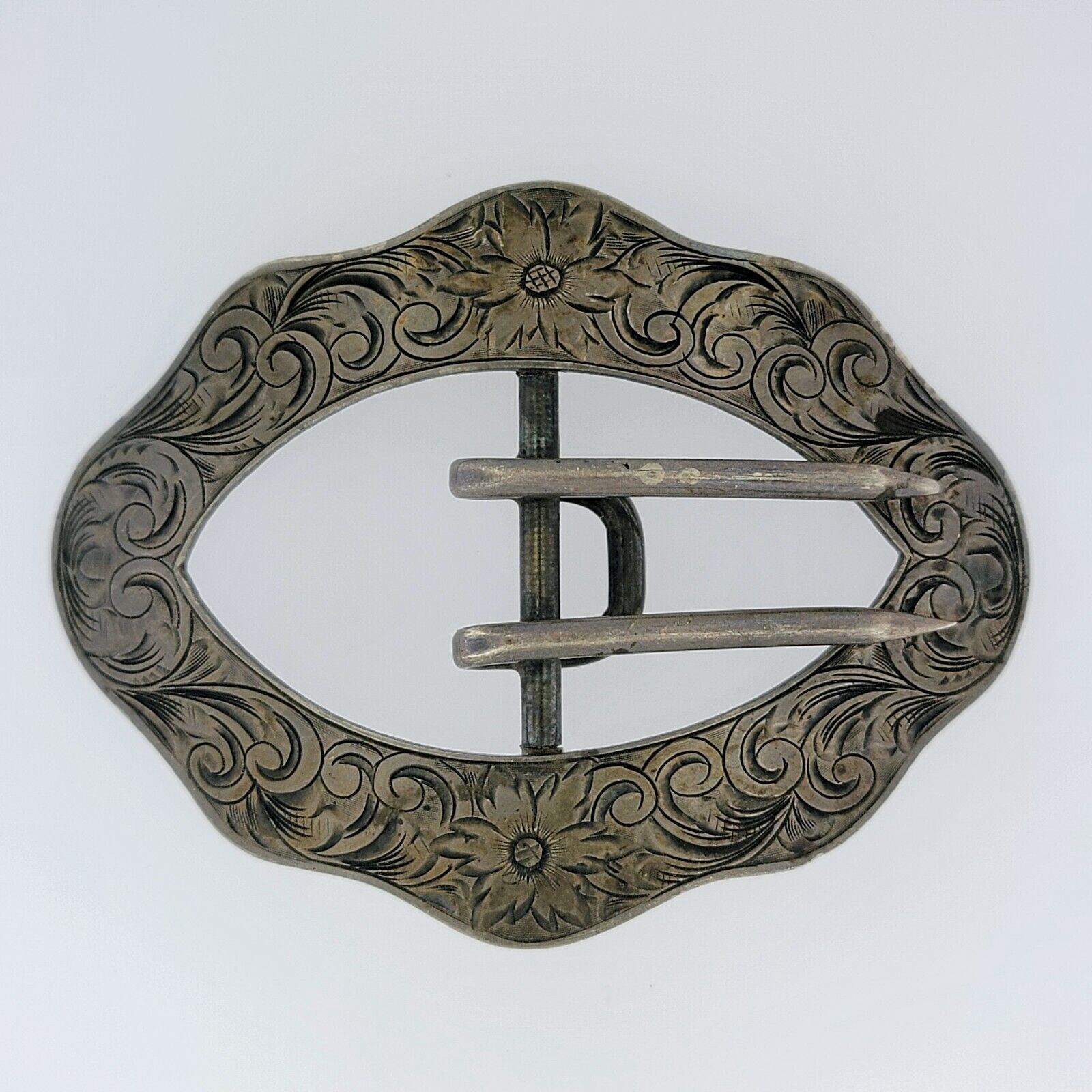 Tiffany & Co. ~ Art Nouveau Sterling Silver Etched Belt Buckle By La Secla Fried