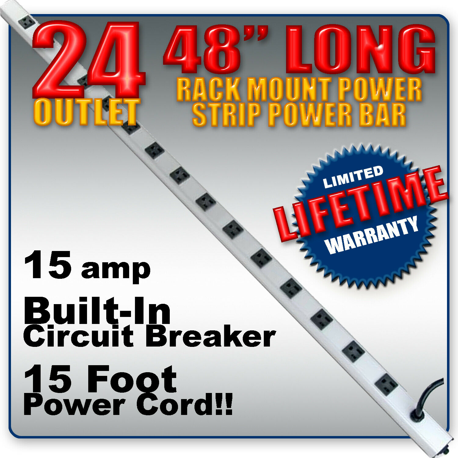 24 OUTLET 48 inch LONG  RACK MOUNT POWER STRIP POWERBAR PDU - LIFETIME WARRANTY