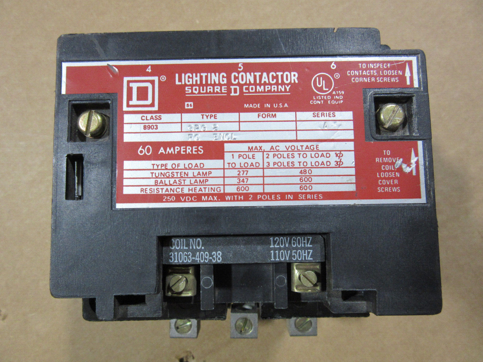 Square D 8903spg2 Lighting Contactor With Lugs 3p 60a 120v Coil