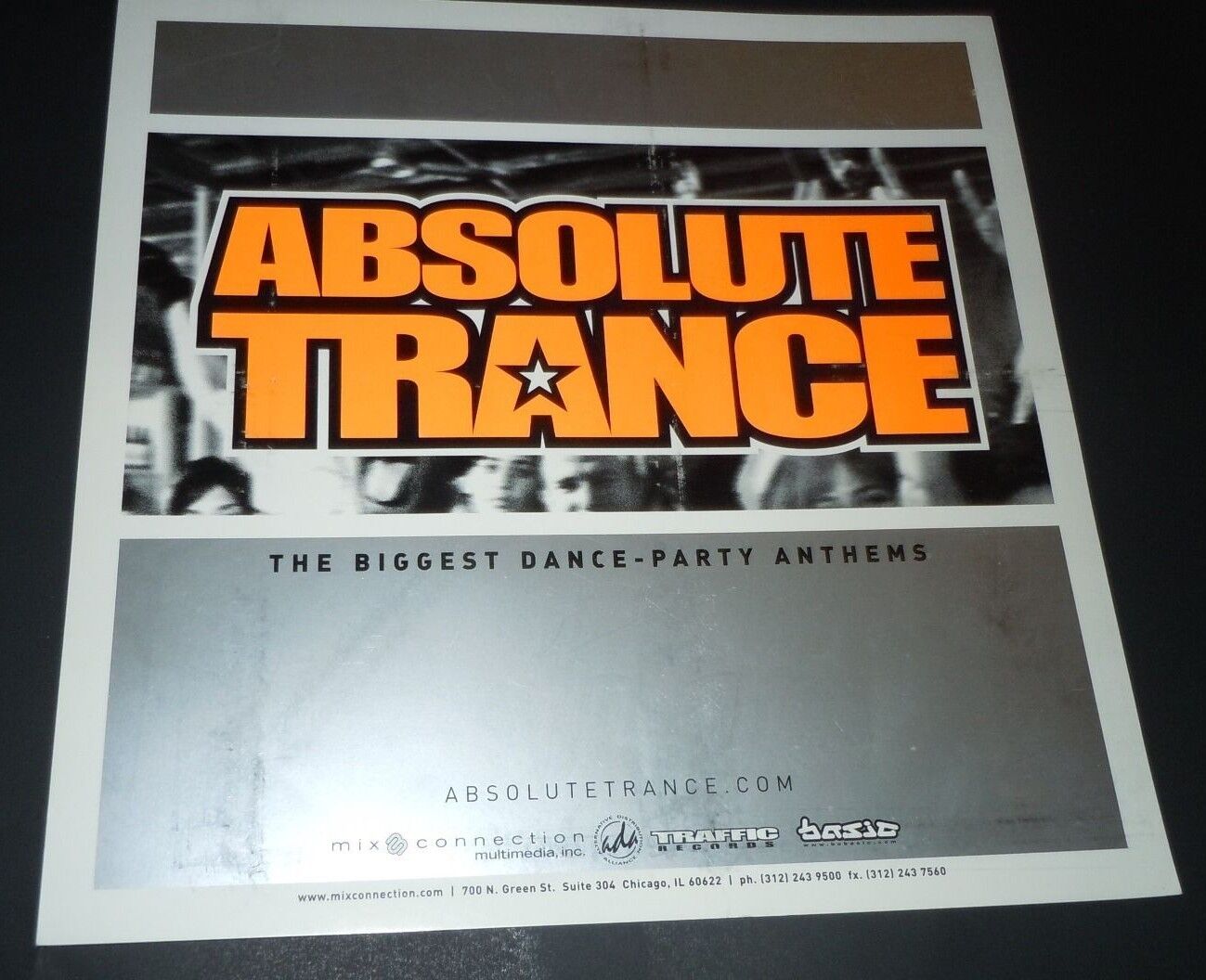 ABSOLUTE TRANCE~The Biggest Dance Party Anthems~Promo Poster Flat~12x12~NM
