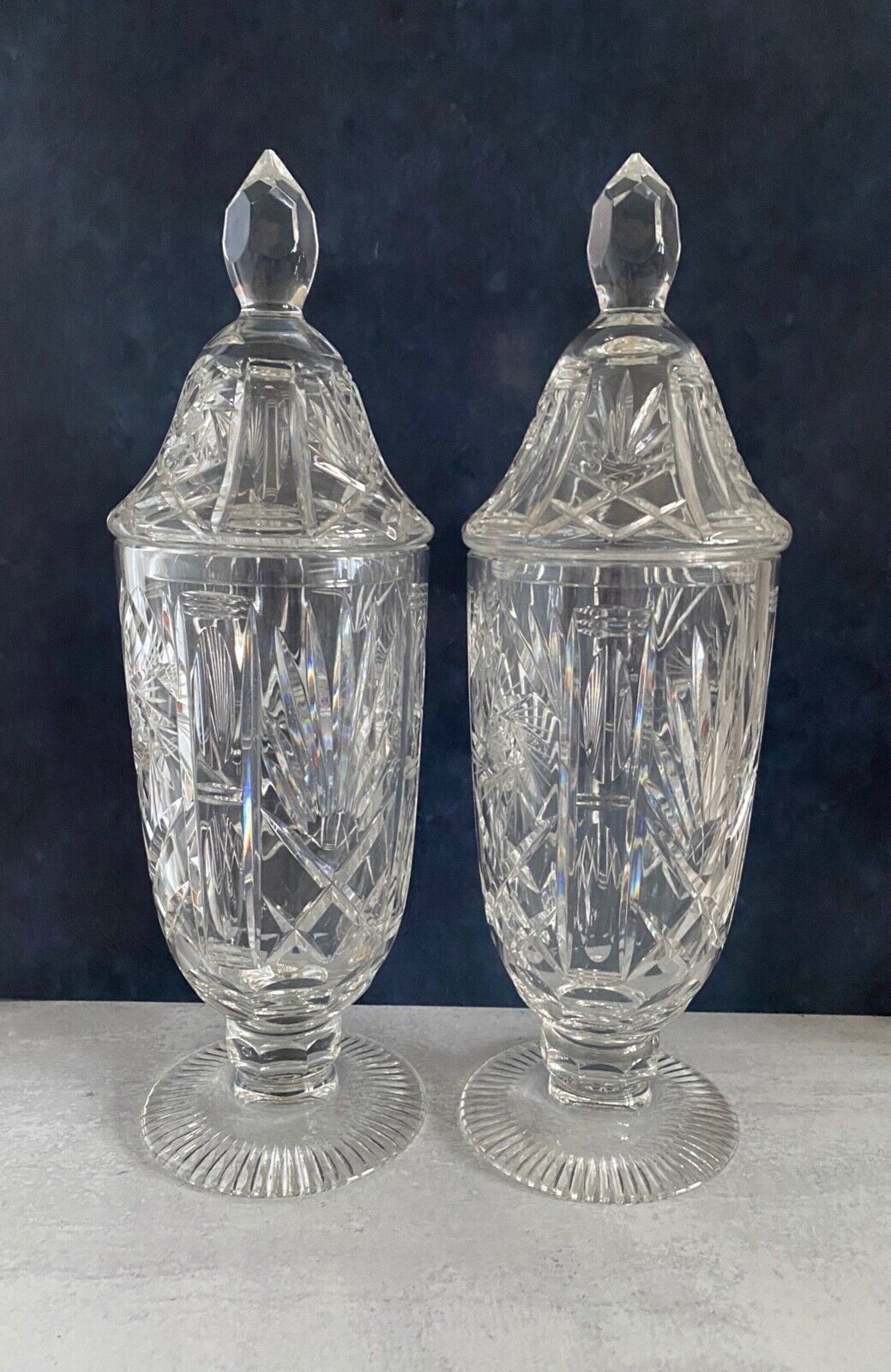 Antique Vintage European Cut Glass Apothecary Jars-large Ornate Pharmacy Jars