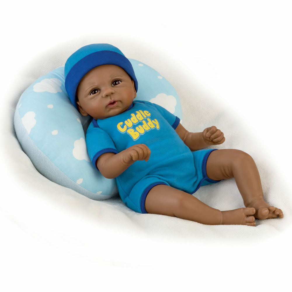 Cuddle Buddy African American 17'' Baby Doll With Pillow By Ashton Drake New